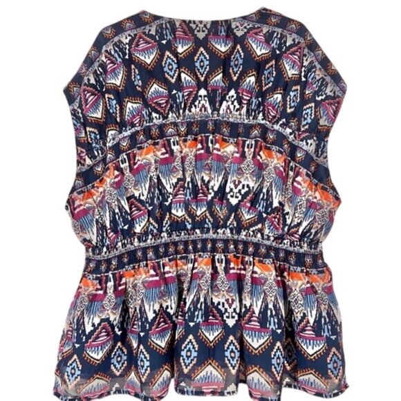 Old Navy Multicolor Aztec Print Blouse Waist Defined With Dolman Sleeve Size XL - Picture 3 of 11